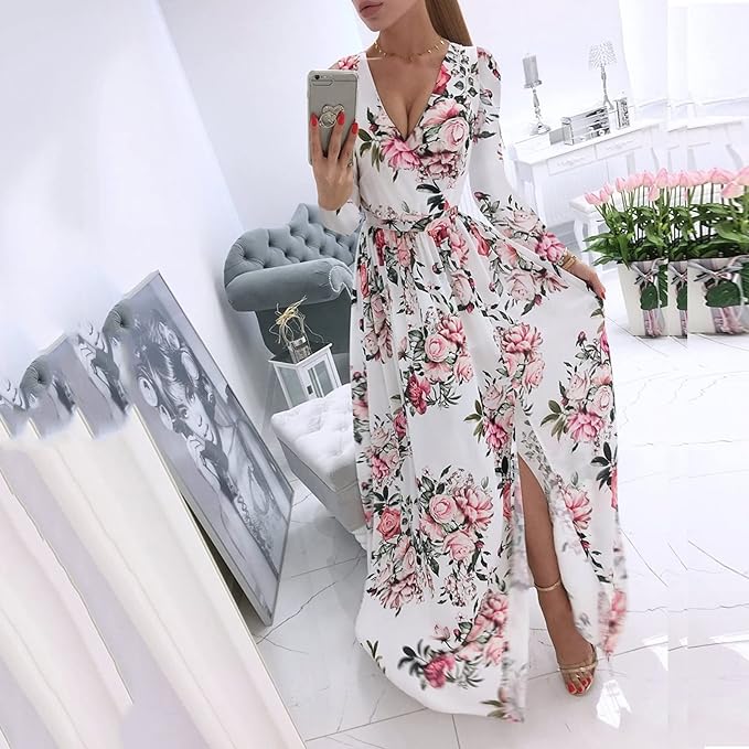 Bohemien Jurk Lange Mouwen Elegante Vrouwenjurk