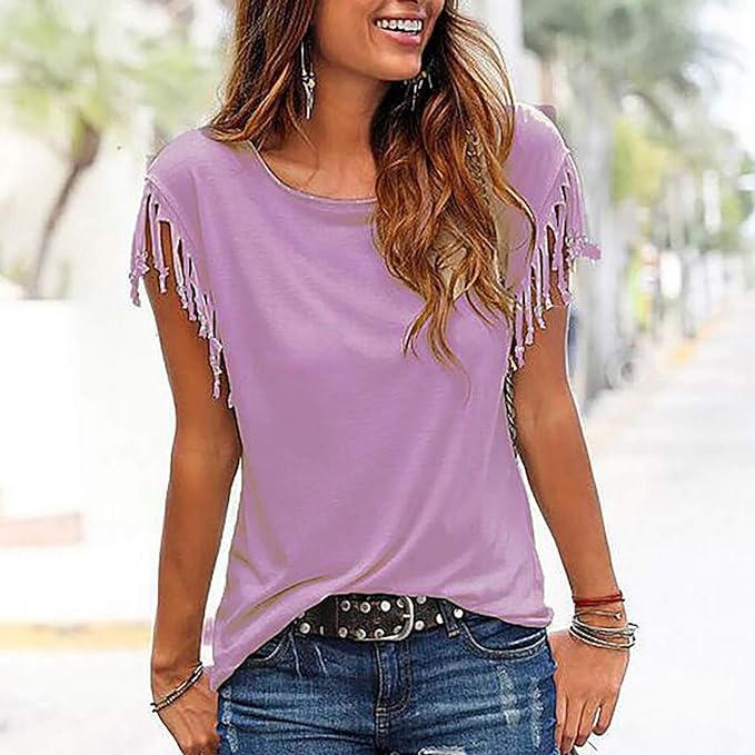 Vrouwen Shirt met Kwastjes Mouwen Zomerse Stijl