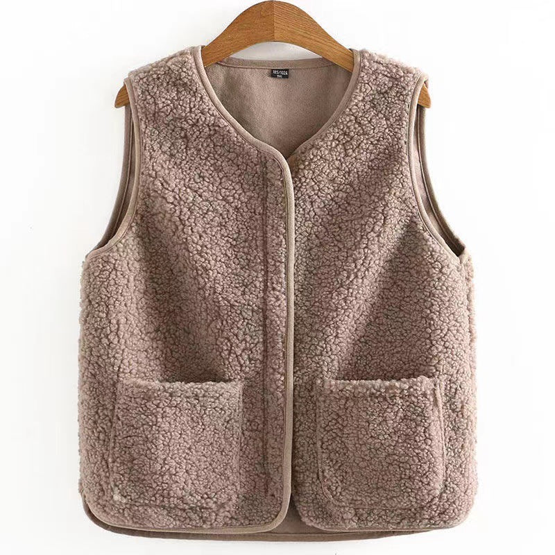 Dames Bodywarmer Plus Size Zachte Warme Teddyjas met Zakken