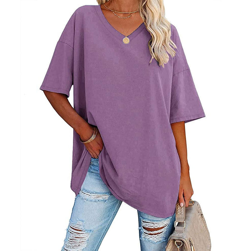 Dames V-hals T-shirt Losse Fit Basis Top