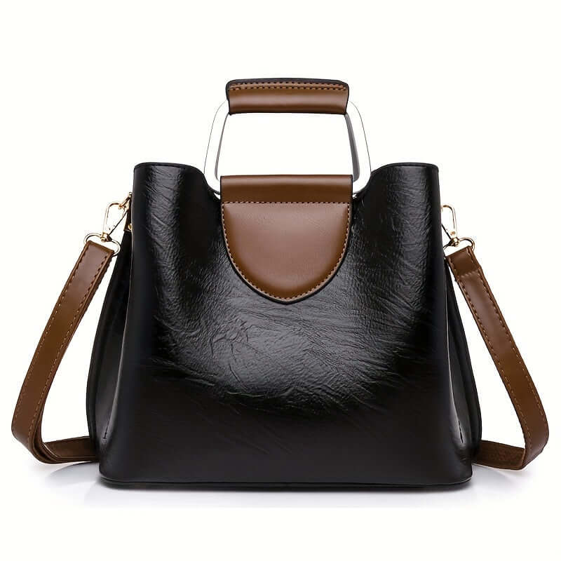 Elegante Twee-Kleurige Leren Handtas voor Dames