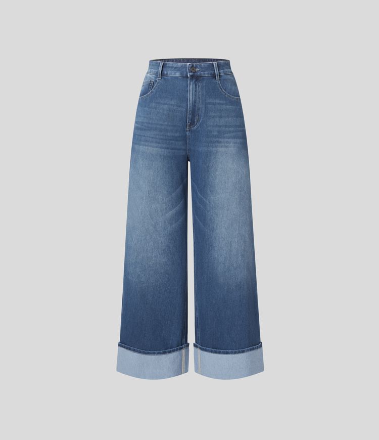 Dames Wide Leg Jeans Zwart Comfortabel