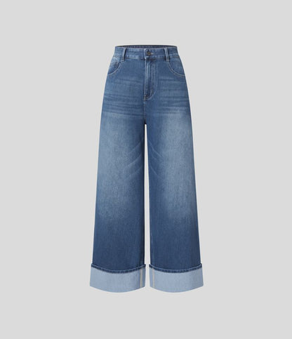 Dames Wide Leg Jeans Zwart Comfortabel