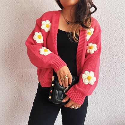 Dames Gebreide Vest met 3D Bloemen Stijlvol Warm
