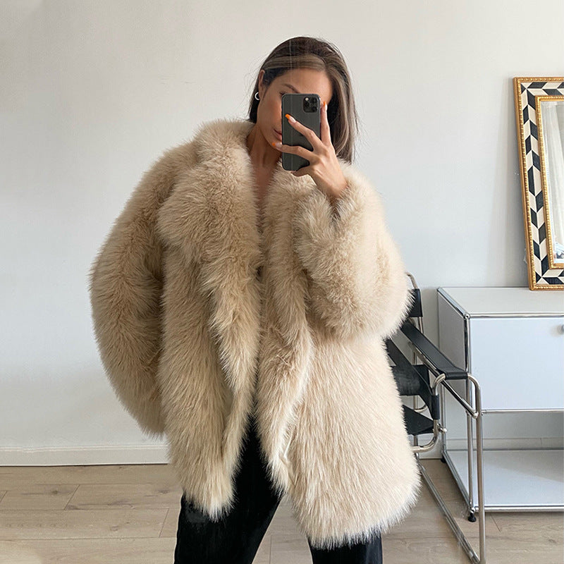 Dames Faux Fur Jas Grote Kraag Trendy Stijlvolle Zomerjas