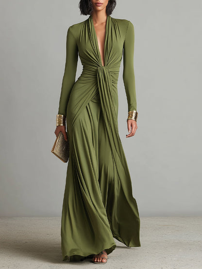 Dames maxi-jurk zijde met V-hals - Mode Vibes
