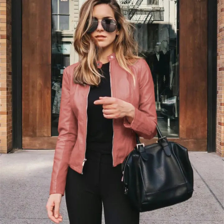 Sandra | Giacca biker alla moda con scollo tondo