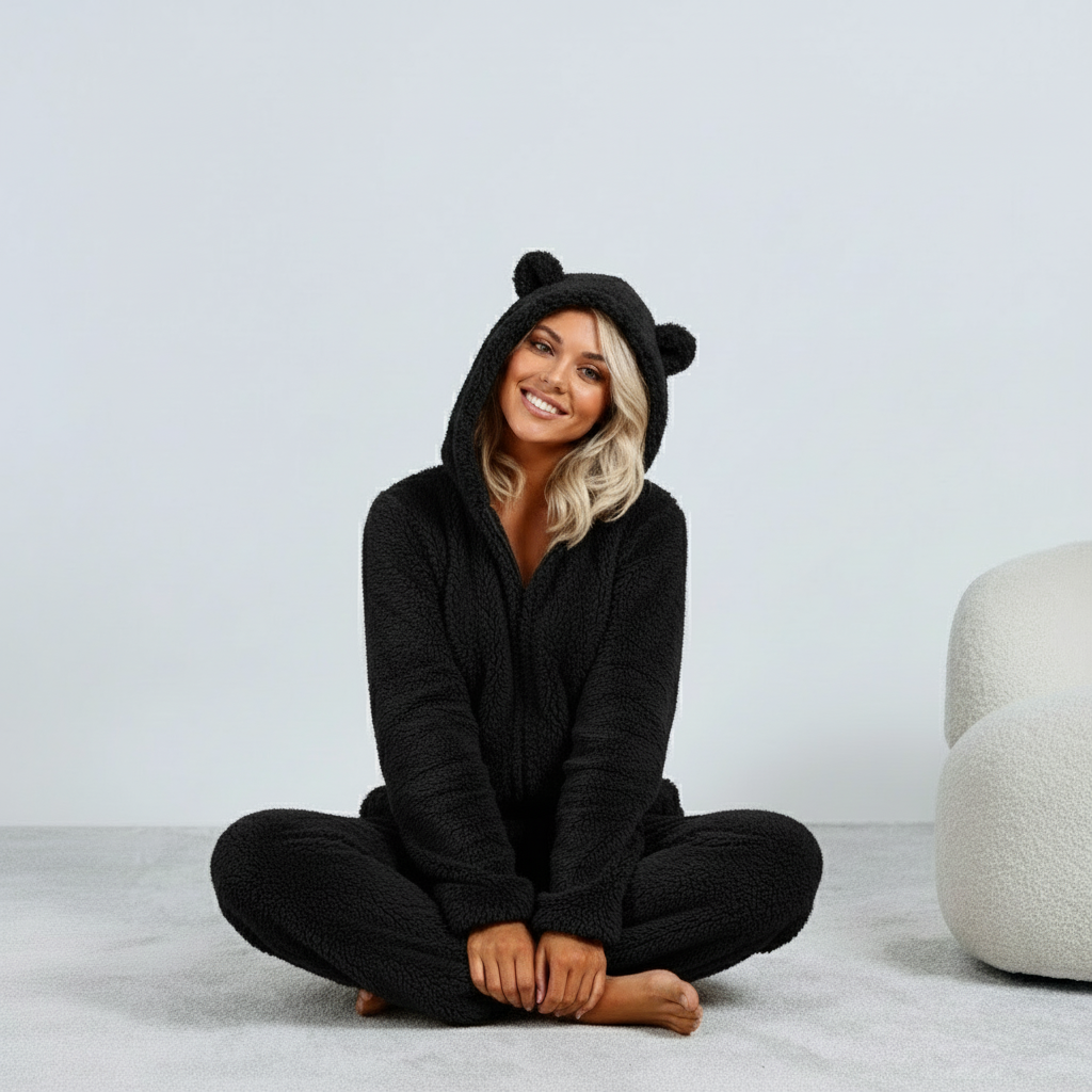 Dames Teddy Onesie met Beren Oortjes Zacht en Comfortabel