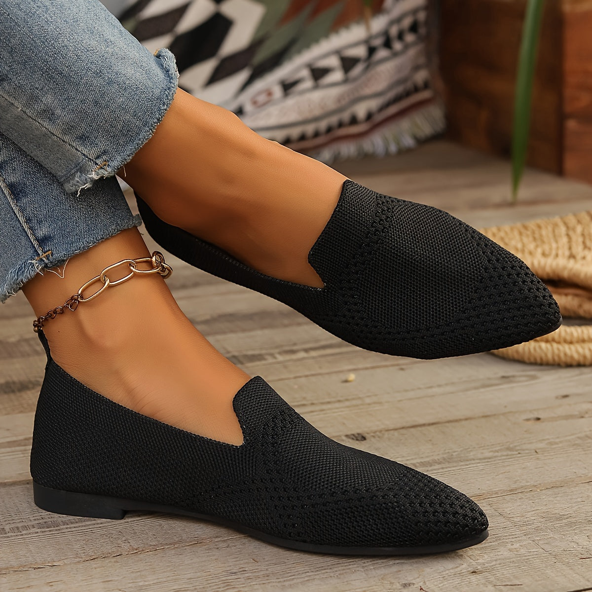 Dames Loafers Gebreide Platte Schoenen Comfortabel