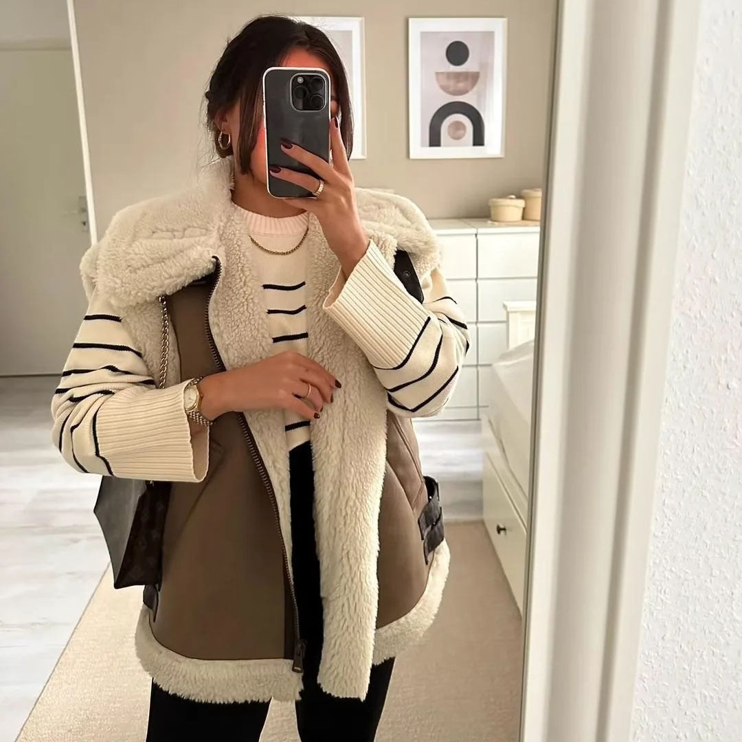Dames Teddy Bodywarmer Zacht met Aviator Details