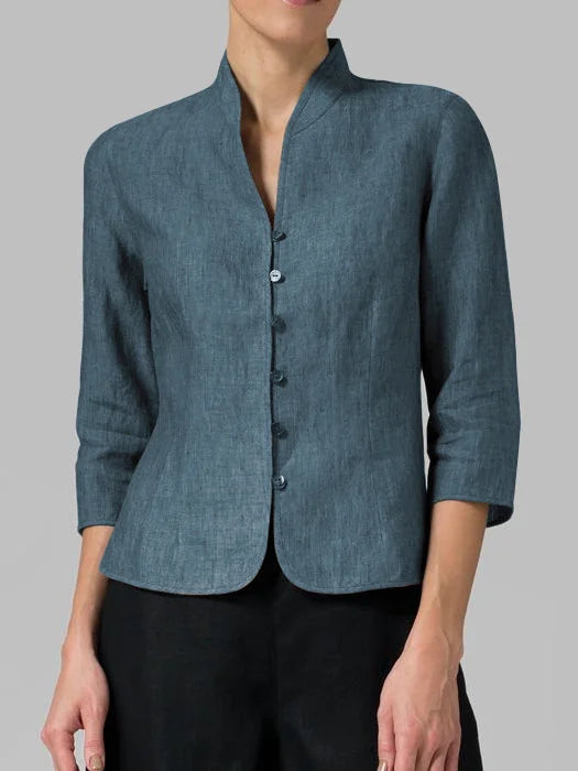 Pleun | Chambray blouse met opstaande kraag