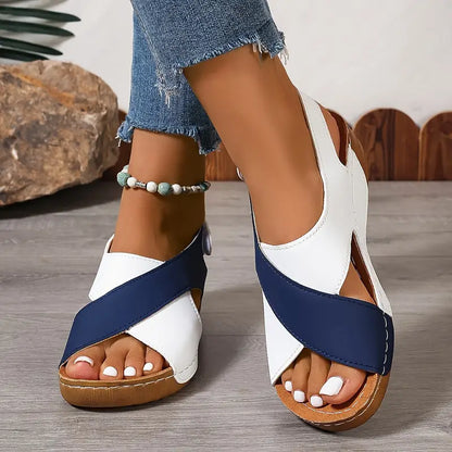 Dames Sandalen met Hoge Hak en Contrasterend Leer
