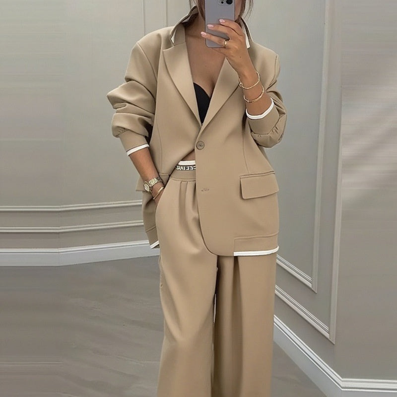 Dames Blazer Set met Wijde Broek Trendy Elegante Kleding