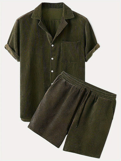 Korte Mouw Hemd Licht Rekbaar Casual Corduroy Effen Kleur Zomer