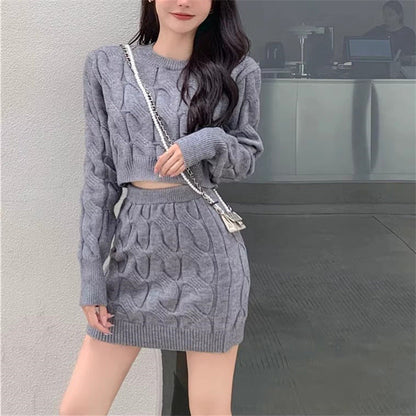 Dames Gebreide Set met Rok en Trui Tweedelig Stijlvol