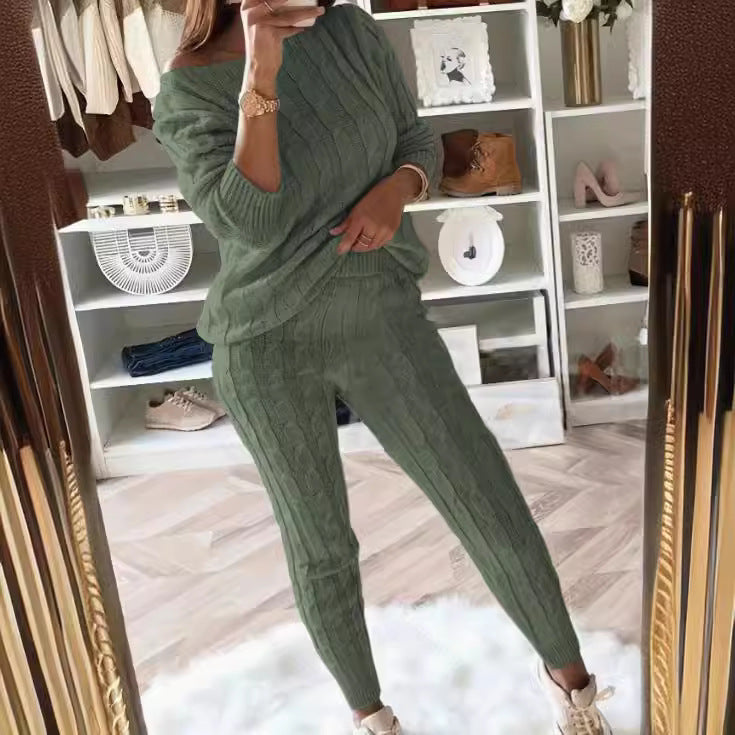 Dames Lounge Set Warm Kabel Patroon Legging en Top - Mode Vibes