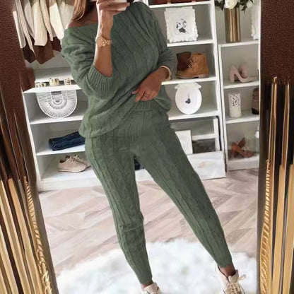 Dames Lounge Set Warm Kabel Patroon Legging en Top - Mode Vibes