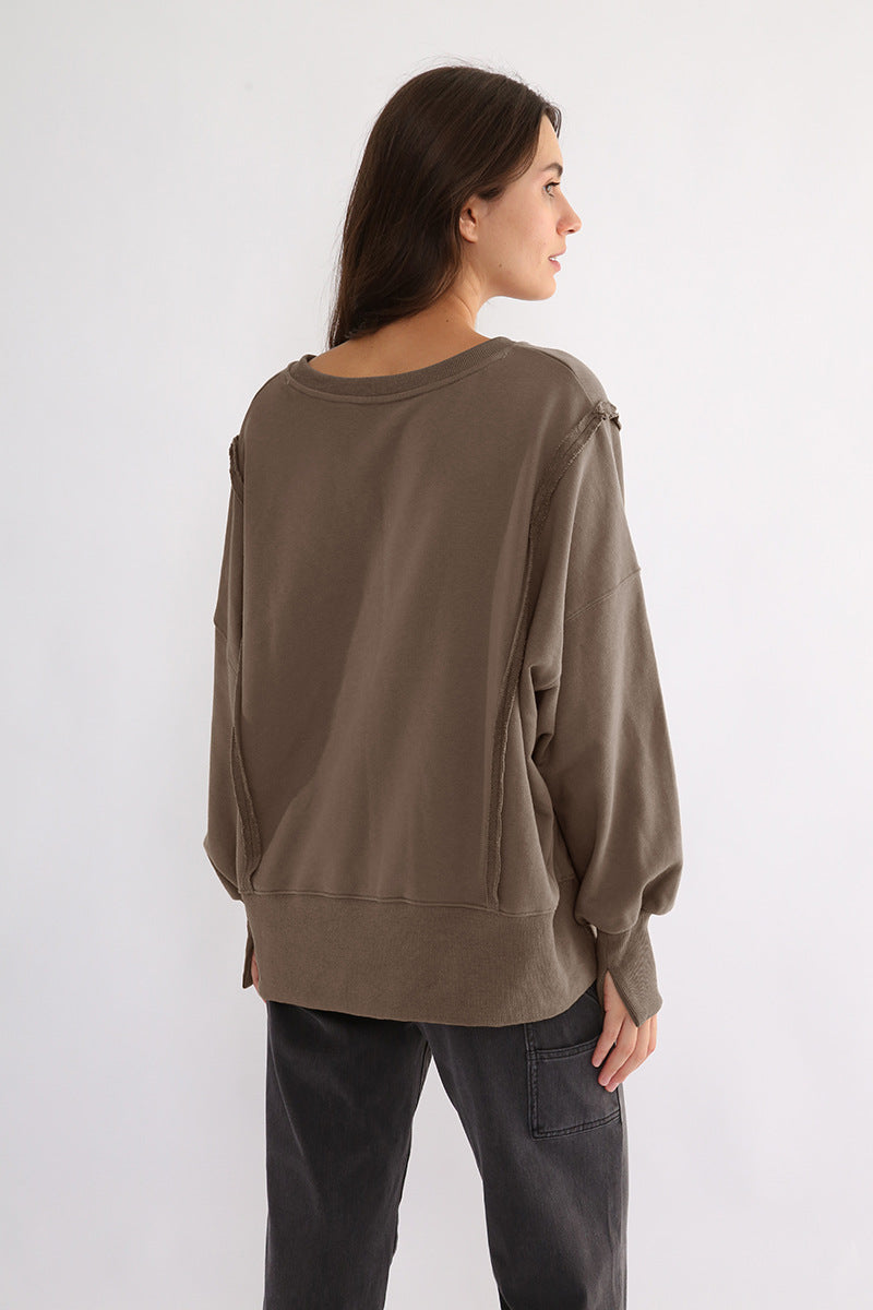 Dames Sweater Warm Losse Pasvorm Met Rauwe Randen