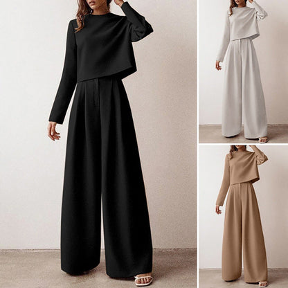 Dames Co-ord Set Lange Mouw Top Wijde Broek Devani