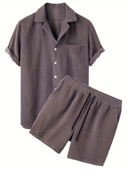 Korte Mouw Hemd Licht Rekbaar Casual Corduroy Effen Kleur Zomer