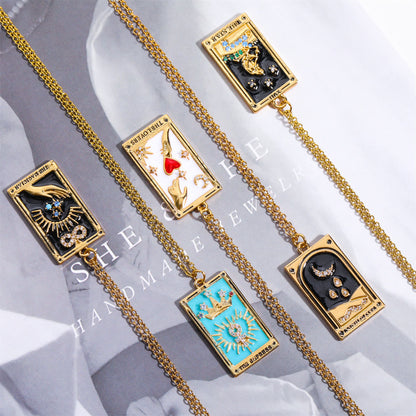 Gouden Tarot Oorhanger Druppel Ketting Zirkonia