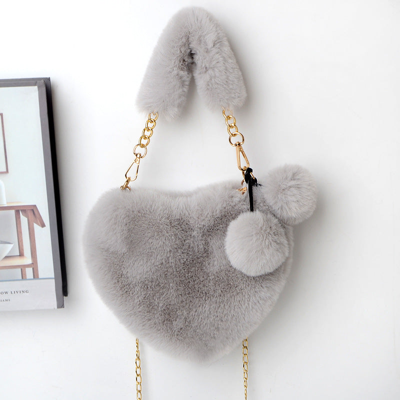 Dames Plush Handtas Hartvorm Met Ketting Detail