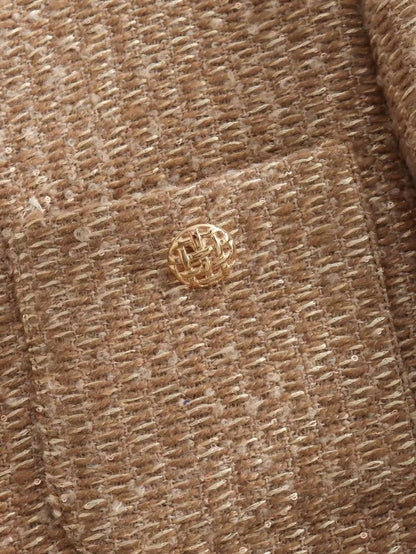 Dames Boucle Jas Gouden Knopen Zakken Stijlvol Mode