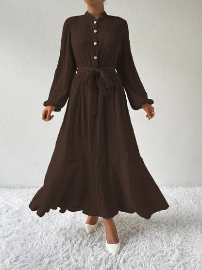 Vrouwelijke Jurk met Lange Mouwen en Taille Accent