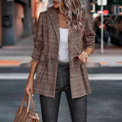 Dames Blazer Geruit Vintage Stijl Elegante Look