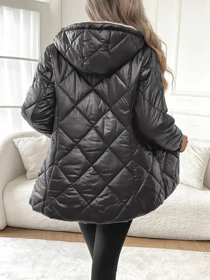 Dames Gewatteerde Jas met Capuchon Warm en Stijlvol Quilted Design