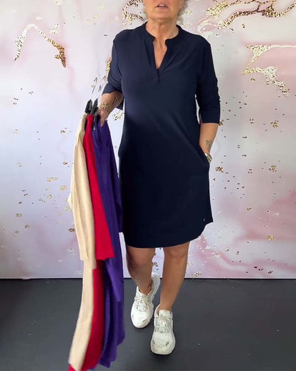 Dames Midi Jurk met V-Hals en Aanpasbare Mouwen - Mode Vibes