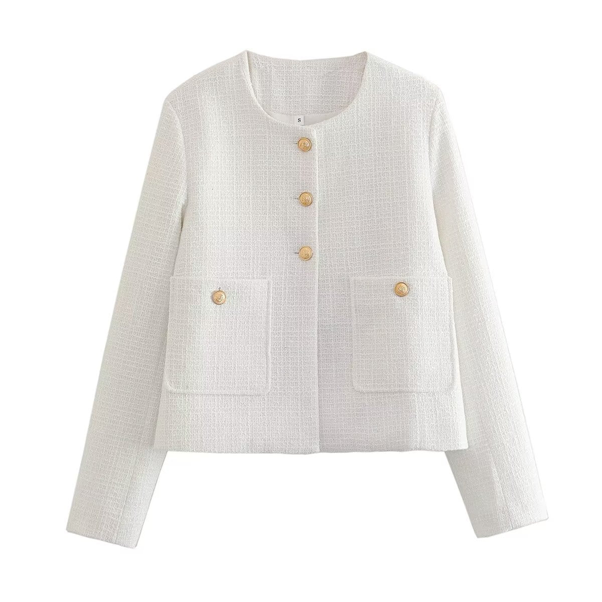 Dames Jas Bouclé Gouden Knopen Luxe Bessie