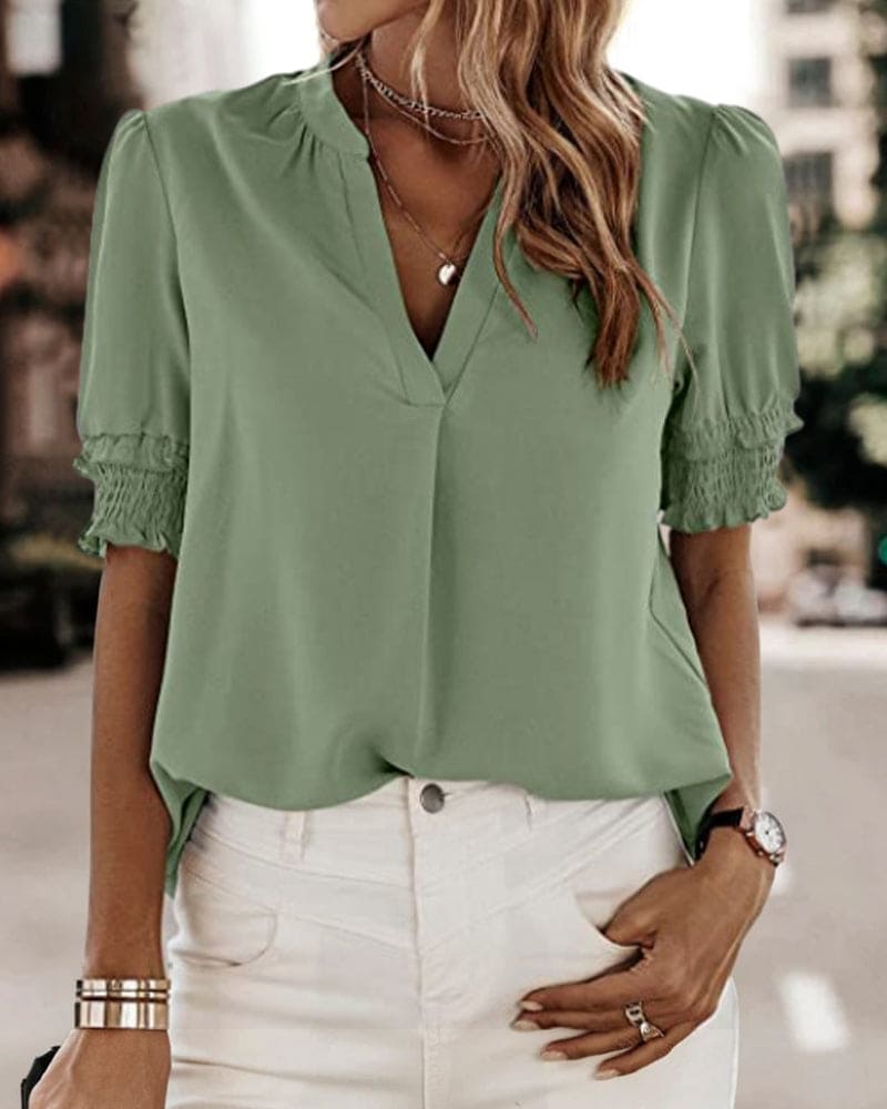 V-hals Blouse Korte Mouwen Elegante Zomer blouse