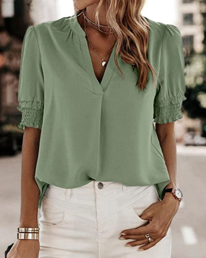 V-hals Blouse Korte Mouwen Elegante Zomer blouse