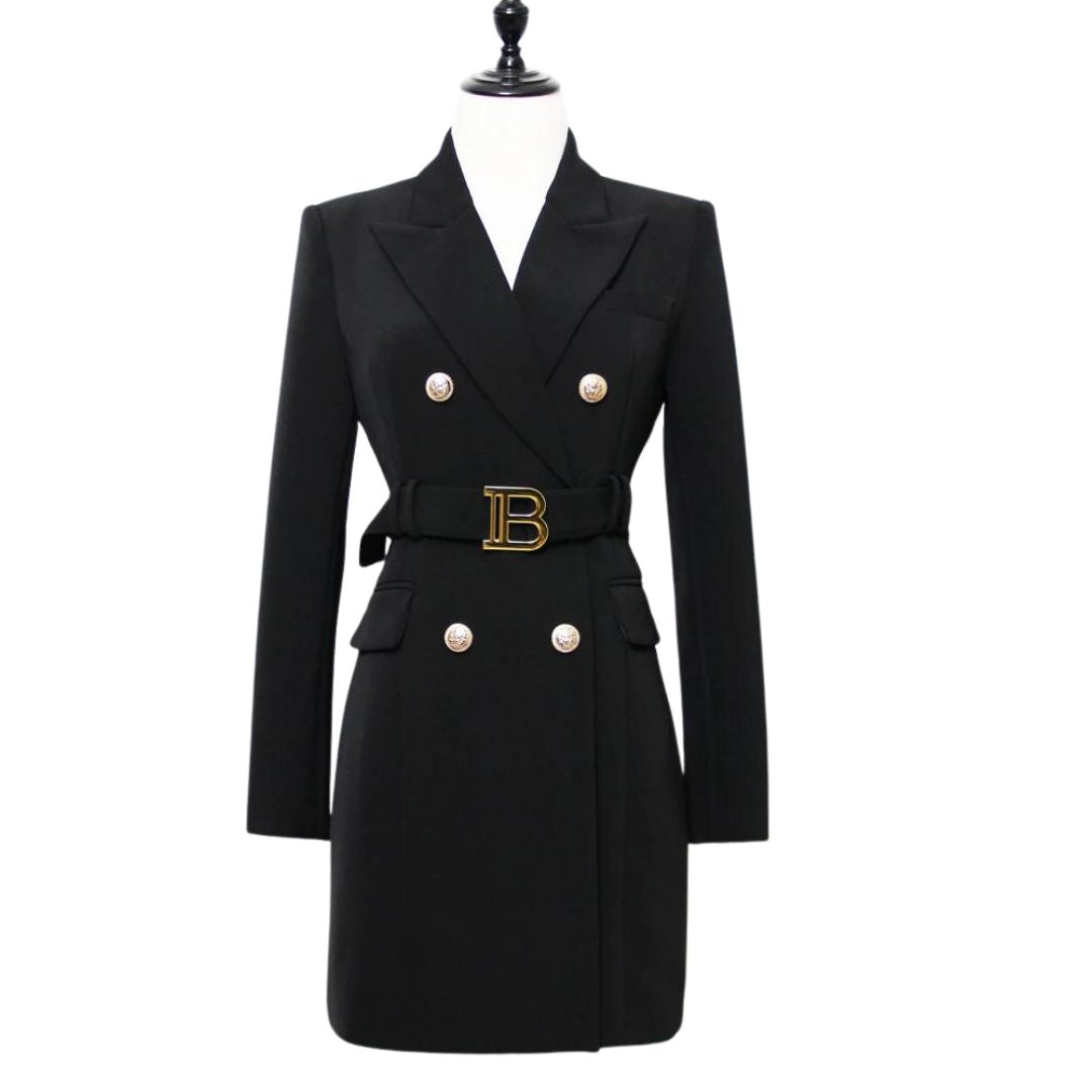 Blazerjurk Double-Breasted Met Riem Elegant Dame Jurk