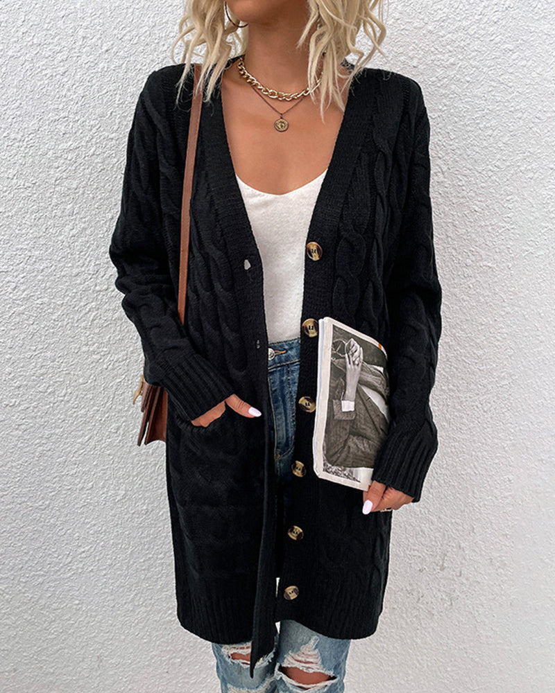 Lange Cardigan Effen Kleur Met Lange Mouwen