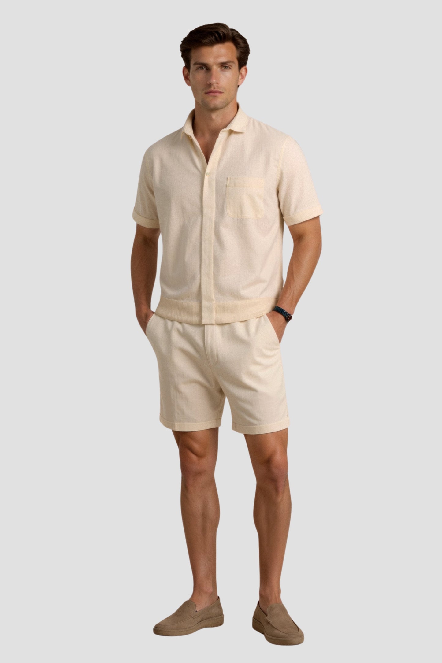 Heren Shorts Beige Met Koord Comfortabel Zomerbroek