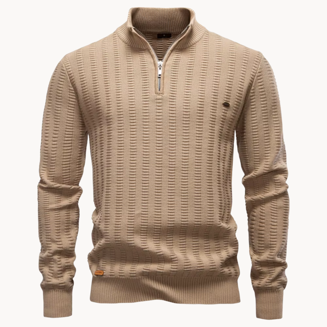 Heren Katoenen Quarter-Zip Trui met Textuur