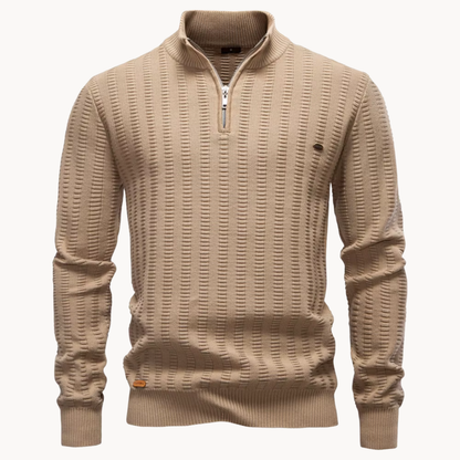Heren Katoenen Quarter-Zip Trui met Textuur