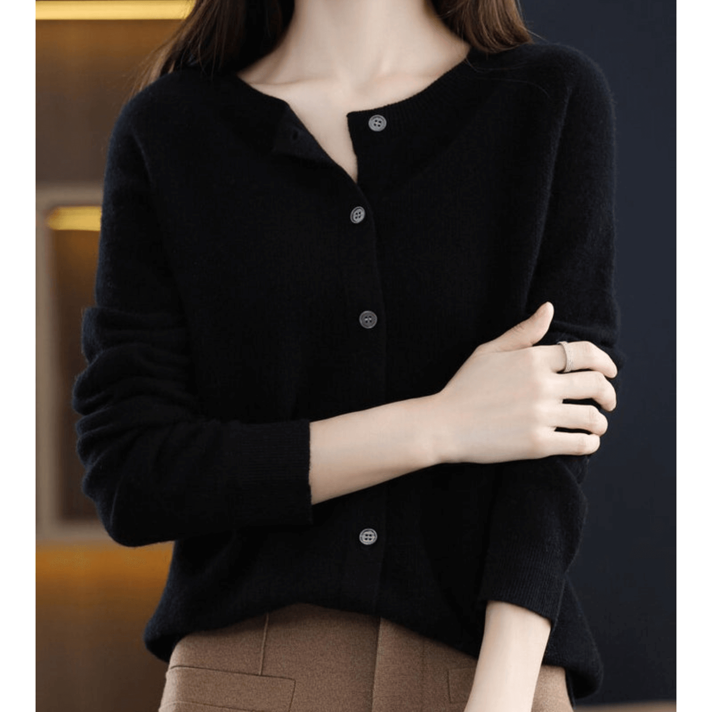Dames Fijngebreid Vest met Ronde Hals – Wolachtige Look