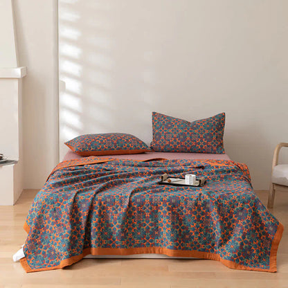 Kleurrijke Quilt Zeslaags Katoen Oranje Blauw Patroon