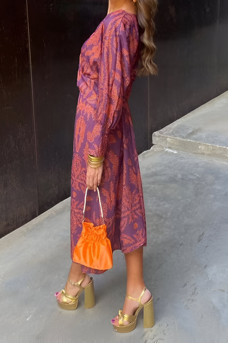 Midi-Jurk Bloemenpatroon Elegante Stijl