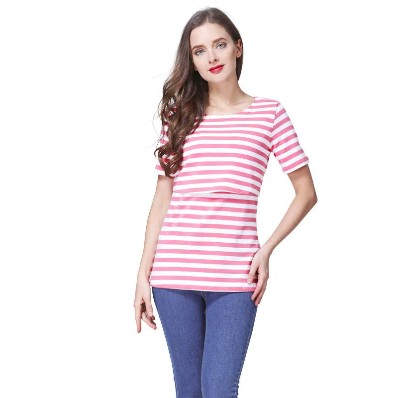 Vrouwelijk Voedingsshirt Gestreept Casual