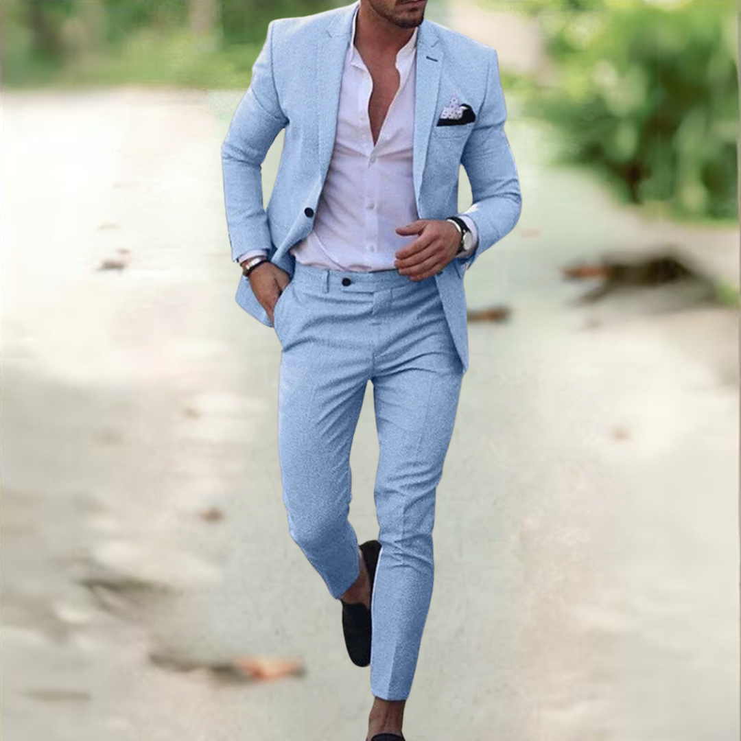 Heren Linnen Pak 2 Delig – Ademend Zomer Kostuum Slim Fit voor Bruiloft en Casual