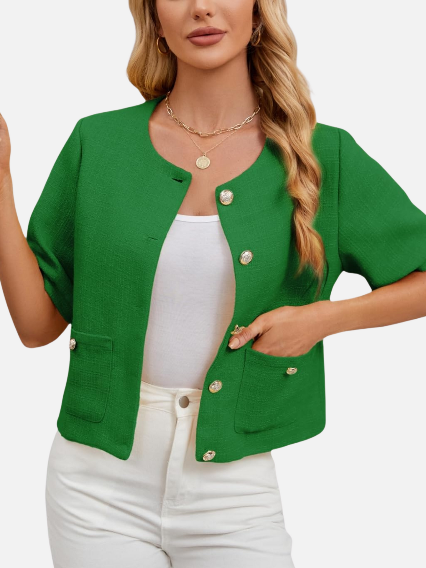Dames Cropped Blazer Jas Tweed Elegant