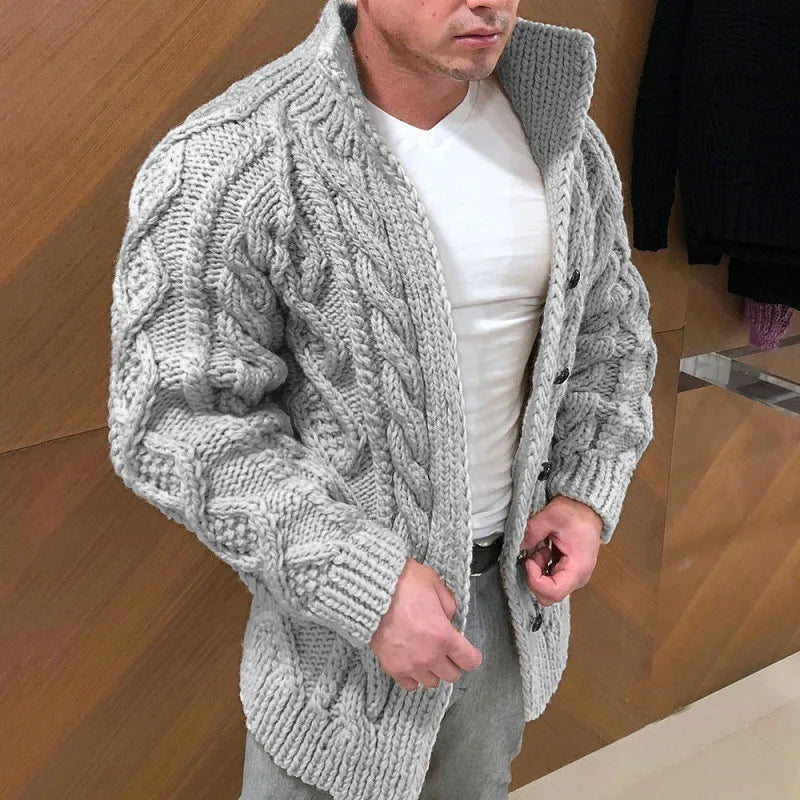 Heren Dikke Kabelgebreide Cardigan - Warm en Comfortabel