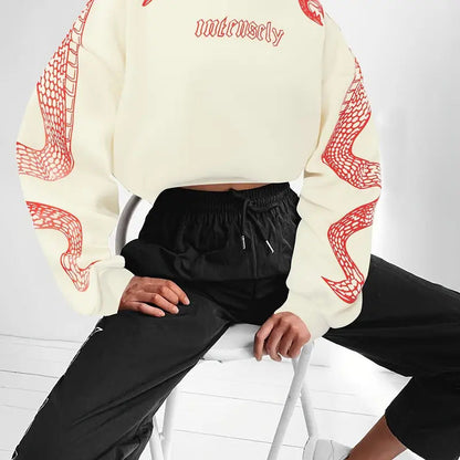 Dames Hoodie Kort met Slangen Print Trendy Casual