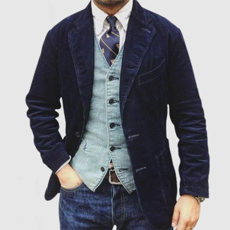 Heren velvet blazer – Slim fit colbert met reverskraag en knoopsluiting