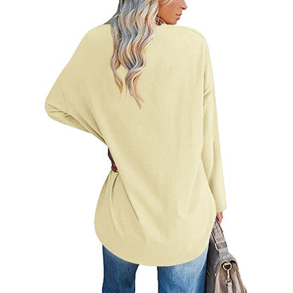Dames Oversized T-shirt Lange Mouwen V-hals Casual