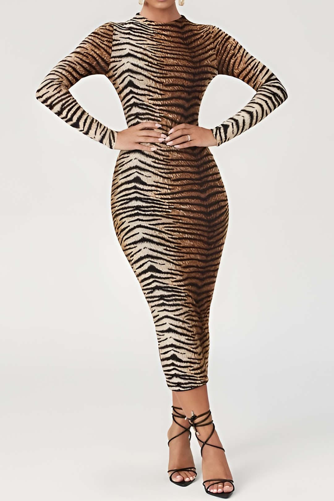 Leopard Print Midikleed Elegante Jurk Stijlvol Dames